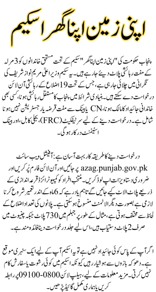 Apni Zameen Apna Ghar Scheme New Registration Process via azag.punjab.gov.pk