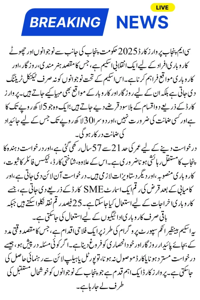 CM Punjab Parwaz Card Started For Business Loan - Apply Now