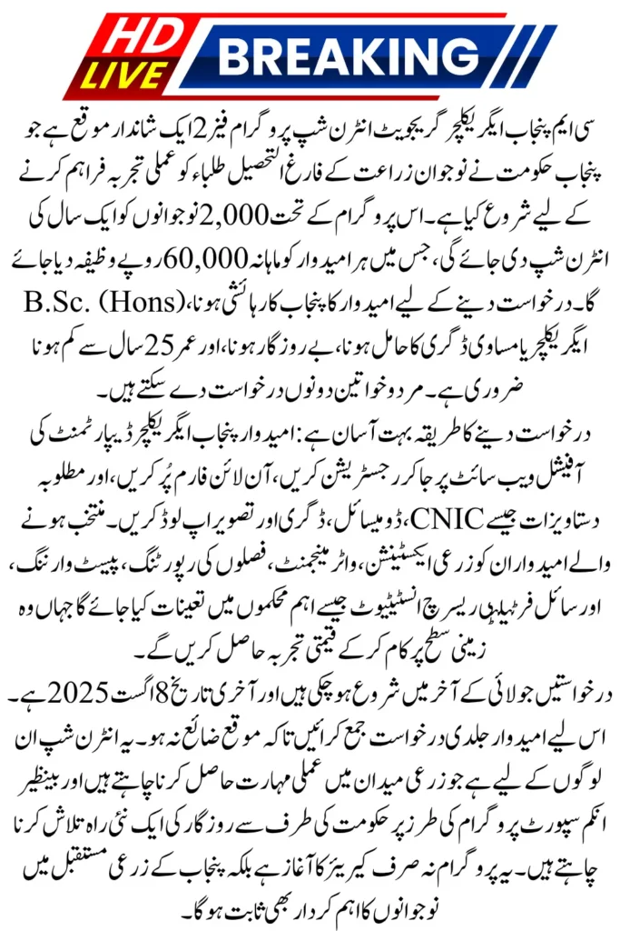 How to Apply for CM Punjab Agriculture Graduate Internship Program Phase 2