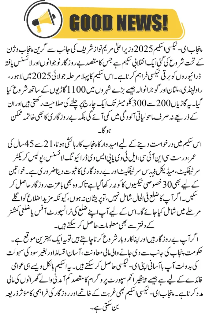 Punjab e-Taxi Scheme 2025  Eligibility Criteria and List of Included Districts