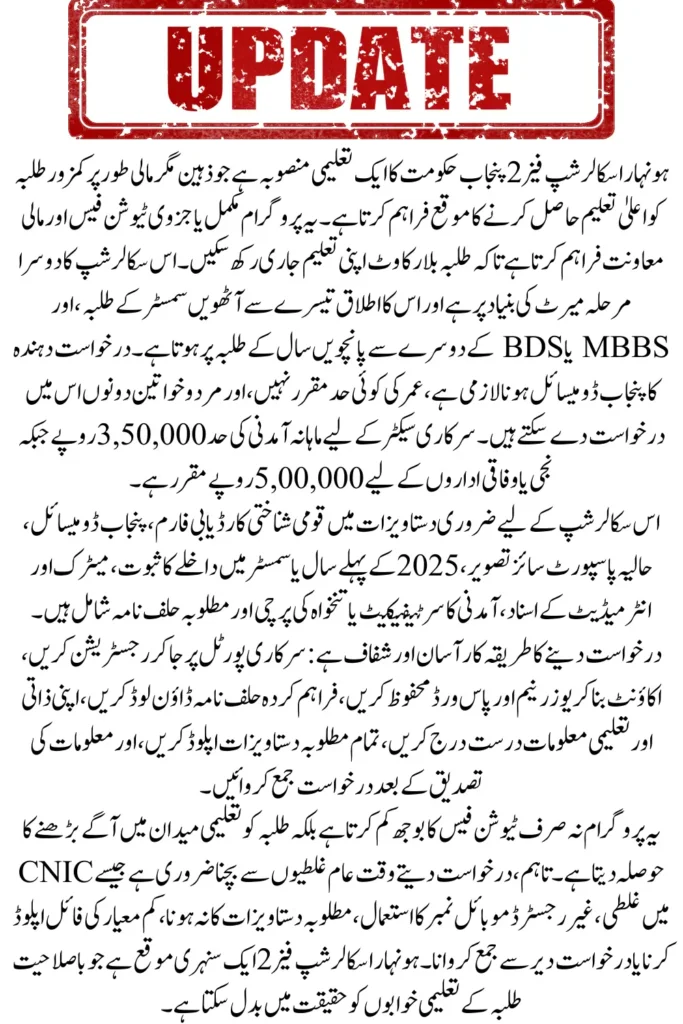 Honhaar Scholarship Phase 2 Eligibility Criteria Required Documents and SOPs