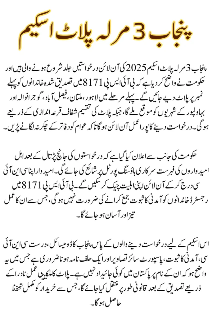 Punjab 3 Marla Plot Scheme Online Apply and Eligibility Check