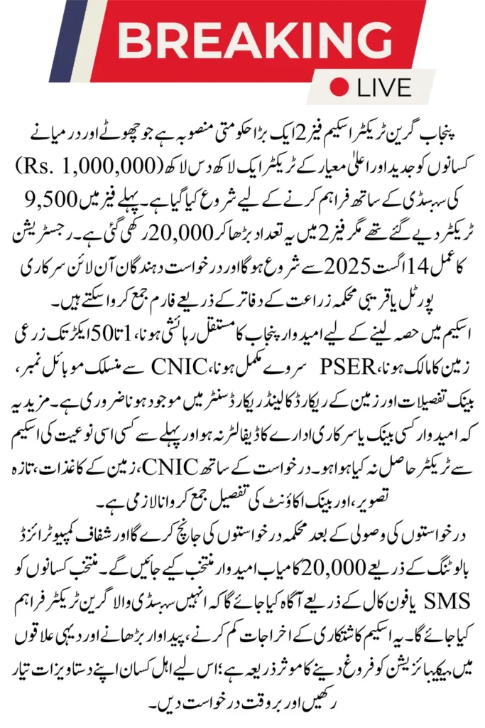 Punjab Green Tractor Scheme Phase 2 Registration Date and Latest Updates