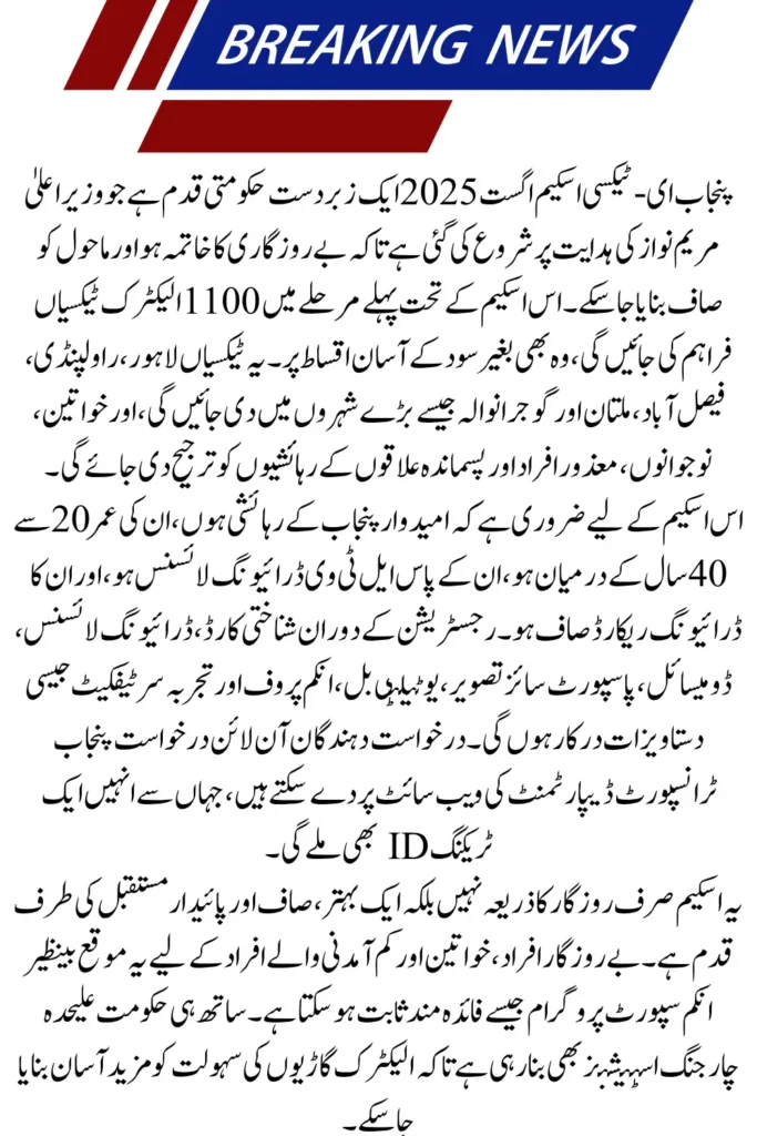 Punjab e-Taxi Scheme August 2025 Full Eligibility Criteria and Approved District List